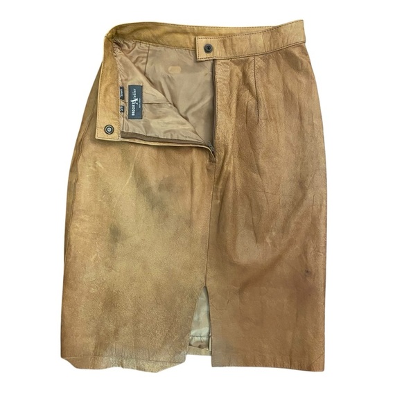Brooks Atelier New York Leather Pencil Skirt Size 5/6 Tan Career Classic Fall - Picture 3 of 9
